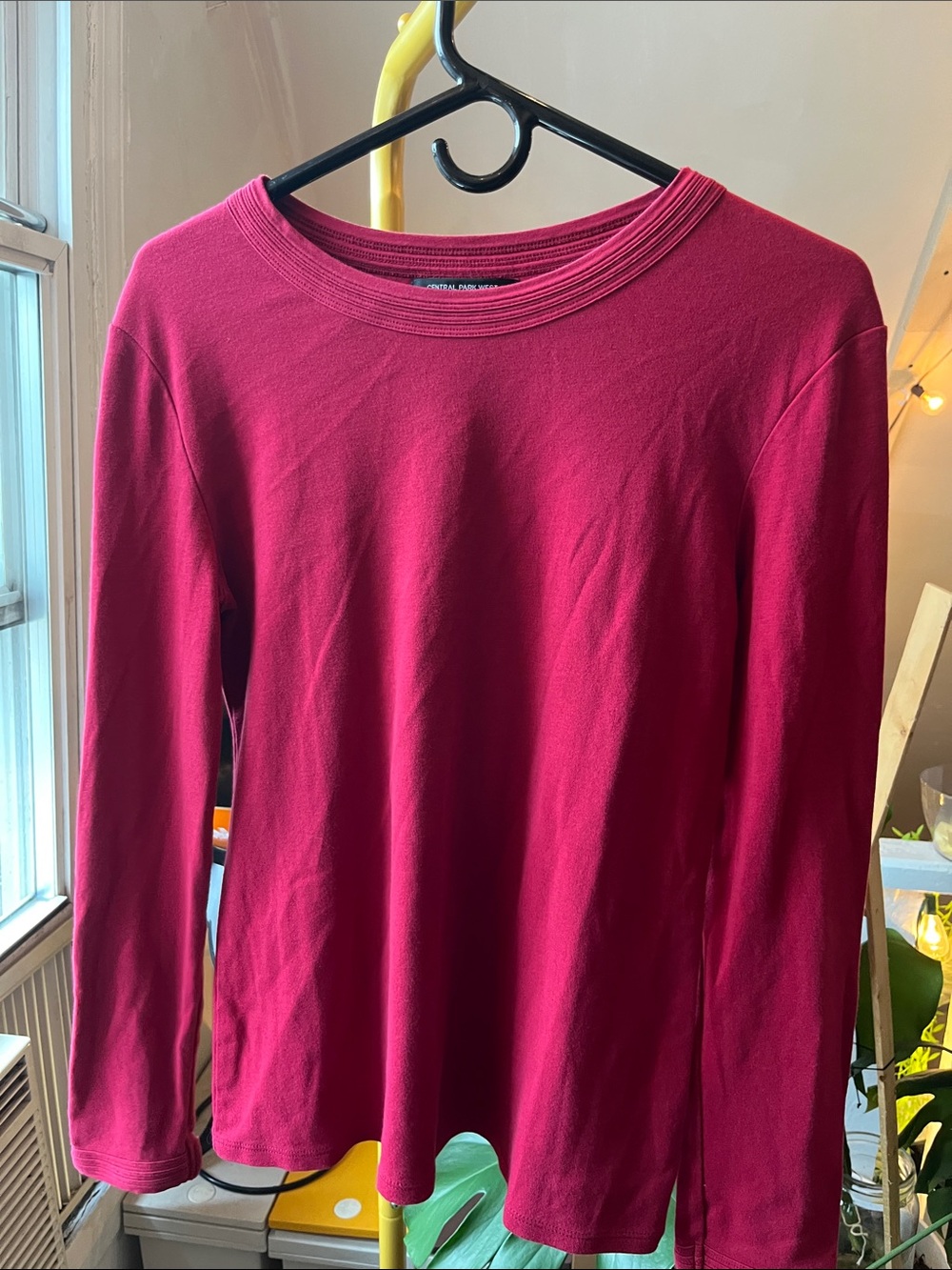 Central Park West Long-Sleeve Crewneck Sweater - Fuchsia